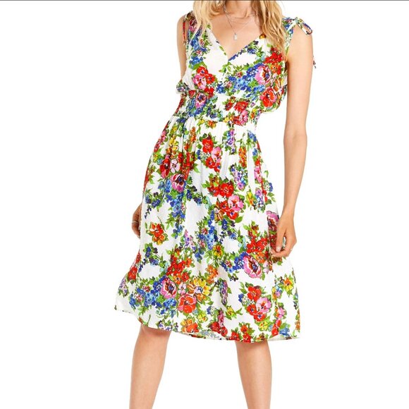 DEAR JOHN DENIM WESLIE CINCHED TIE DRESS ROSEY POSEY SIZE M - Picture 1 of 3